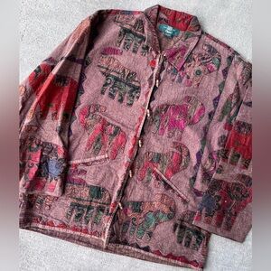 Vintage 90s orvis elephant bohemian Thailand patchwork embroidered coat jacket